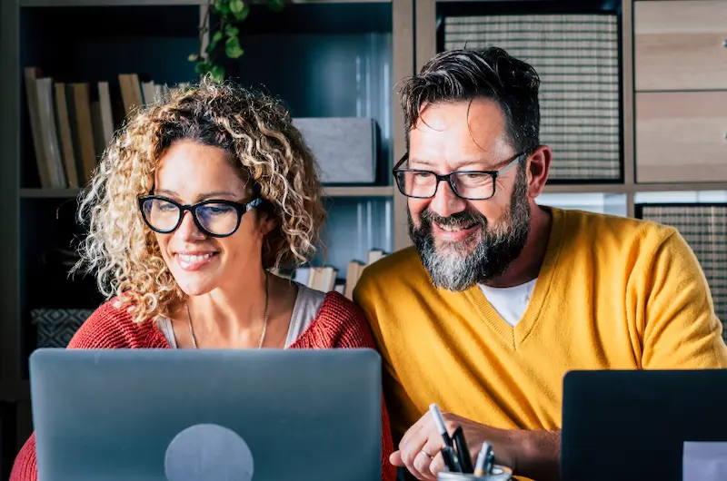 Building Success Together After 50 | Rediscover Your Direction and Purpose “Midlife couple working together online and building passive income after 50”